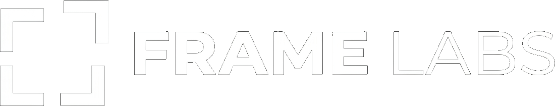 Identidade FRAME LABS aplicada em fundo escuro